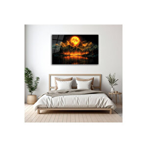 Dağ Manzarası Ve Ay Işığı Temalı Modern Cam Tablo | Doğa Ve Manzara Temalı Dekoratif Duvar Tablosu, Salon, Yatak Odası Ve Ofis Dekoru, 110x70 cm