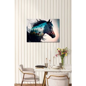 At Orman Manzara Cam Tablo-kırılmaz Temperli Cam Üzeri Solmaz Baskı | Doğa Ve Manzara Temalı Dekoratif Duvar Tablosu, Salon, Yatak Odası Ve Ofis Dekoru, 45x30 cm