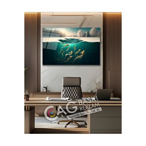 Balıklar Deniz Kış Göz Alıcı Estetik Cam Tablo Modern Ev Ofis Salon Oda Duvar Dekoru Hediyelik | Deniz Temalı Dekoratif Duvar Tablosu, Salon, Ofis Ve Yazlık Dekoru, 72x46 cm