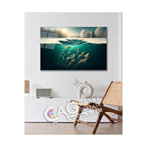 Balıklar Deniz Kış Göz Alıcı Estetik Cam Tablo Modern Ev Ofis Salon Oda Duvar Dekoru Hediyelik | Deniz Temalı Dekoratif Duvar Tablosu, Salon, Ofis Ve Yazlık Dekoru, 72x46 cm