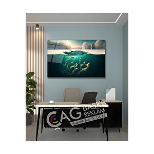 Balıklar Deniz Kış Göz Alıcı Estetik Cam Tablo Modern Ev Ofis Salon Oda Duvar Dekoru Hediyelik | Deniz Temalı Dekoratif Duvar Tablosu, Salon, Ofis Ve Yazlık Dekoru, 72x46 cm