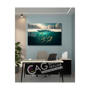 Balıklar Deniz Kış Göz Alıcı Estetik Cam Tablo Modern Ev Ofis Salon Oda Duvar Dekoru Hediyelik | Deniz Temalı Dekoratif Duvar Tablosu, Salon, Ofis Ve Yazlık Dekoru, 90x60 cm