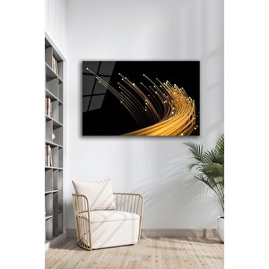 Dekoratif Gold Çizgi Detaylı Siyah Cam Tablo Modern Soyut Işık Demeti | Doğa Ve Manzara Temalı Dekoratif Duvar Tablosu, Salon, Yatak Odası Ve Ofis Dekoru, 72x46 cm