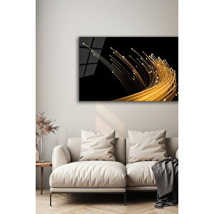 Dekoratif Gold Çizgi Detaylı Siyah Cam Tablo Modern Soyut Işık Demeti | Doğa Ve Manzara Temalı Dekoratif Duvar Tablosu, Salon, Yatak Odası Ve Ofis Dekoru, 72x46 cm