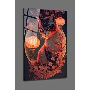 Sevimli Kedi Soyut Tasarım Cam Tablo-kedi Kırılmaz Temperli Cam Üzeri Solmaz Baskı | Hayvan Figürlü Dekoratif Duvar Tablosu, Salon, Ofis Ve Çalışma Alanı Dekoru, 120x80 cm