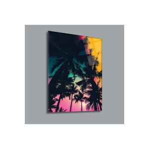 Renkli Palmiye Ağaçları Manzara Cam Tablo #pct0073 | Doğa Ve Manzara Temalı Dekoratif Duvar Tablosu, Salon, Yatak Odası Ve Ofis Dekoru, 35x50 cm