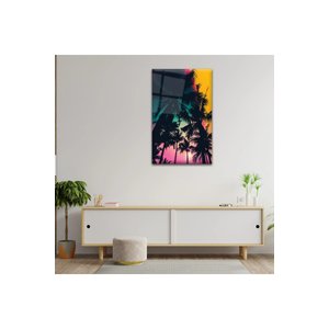 Renkli Palmiye Ağaçları Manzara Cam Tablo #pct0073 | Doğa Ve Manzara Temalı Dekoratif Duvar Tablosu, Salon, Yatak Odası Ve Ofis Dekoru, 35x50 cm