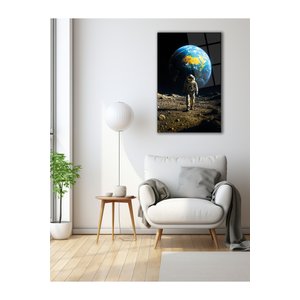 Dünya Arkanda – Uzayda Yalnızlık Ve Cesaret Cam Tablo | Uzay Temalı Dekoratif Duvar Tablosu, Çocuk Ve Genç Odası Dekoru, 30x45 cm