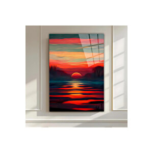 Premium Sanatsal Fırça Dokulu Cam Tablo – Soyut Gün Batımı Manzarası | Doğa Ve Manzara Temalı Dekoratif Duvar Tablosu, Salon, Yatak Odası Ve Ofis Dekoru, 30x45 cm