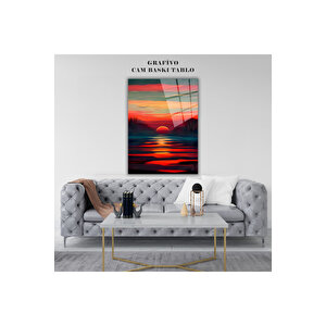 Premium Sanatsal Fırça Dokulu Cam Tablo – Soyut Gün Batımı Manzarası | Doğa Ve Manzara Temalı Dekoratif Duvar Tablosu, Salon, Yatak Odası Ve Ofis Dekoru, 30x45 cm