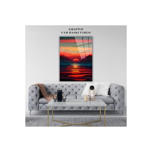 Premium Sanatsal Fırça Dokulu Cam Tablo – Soyut Gün Batımı Manzarası | Doğa Ve Manzara Temalı Dekoratif Duvar Tablosu, Salon, Yatak Odası Ve Ofis Dekoru, 50x70 cm