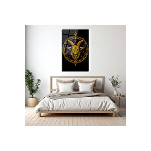 Altın Ve Siyah Renklerde Geometrik Keçi Figürü Tasarımlı Cam Tablo | Modern Soyut Dekoratif Duvar Tablosu, Salon, Ofis Ve Çalışma Alanı Dekoru, 30x45 cm