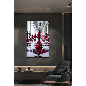 Kırmızı Satranç Temalı Modern Cam Tablo Modern Tasarım Şık Duvar Aksesuarı | Doğa Ve Manzara Temalı Dekoratif Duvar Tablosu, Salon, Yatak Odası Ve Ofis Dekoru, 110x70 cm