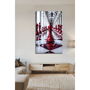 Kırmızı Satranç Temalı Modern Cam Tablo Modern Tasarım Şık Duvar Aksesuarı | Doğa Ve Manzara Temalı Dekoratif Duvar Tablosu, Salon, Yatak Odası Ve Ofis Dekoru, 110x70 cm
