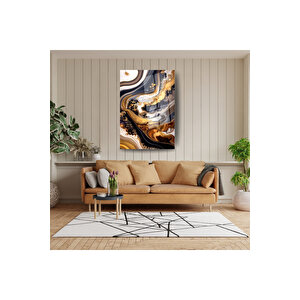 Gold Siyah Mermer Desen Akrilik Tarz Temperli Cam Tablo - Salon Duvar Dekor | Doğa Ve Manzara Temalı Dekoratif Duvar Tablosu, Salon, Yatak Odası Ve Ofis Dekoru, 60x90 cm