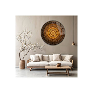 Antik Gold Toprak Tonları Modern Mandala Yuvarlak Dekoratif Cam Tablo | Doğa Ve Manzara Temalı Dekoratif Duvar Tablosu, Salon, Yatak Odası Ve Ofis Dekoru, 50x50 Cm 50x50 cm