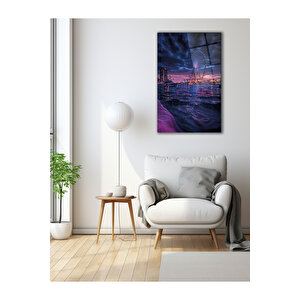 Neon Ufuk – Kozmik Şehir Manzarası Cam Tablo | Doğa Ve Manzara Temalı Dekoratif Duvar Tablosu, Salon, Yatak Odası Ve Ofis Dekoru, 90x60 cm