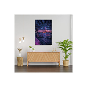 Neon Ufuk – Kozmik Şehir Manzarası Cam Tablo | Doğa Ve Manzara Temalı Dekoratif Duvar Tablosu, Salon, Yatak Odası Ve Ofis Dekoru, 90x60 cm