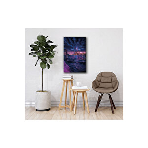 Neon Ufuk – Kozmik Şehir Manzarası Cam Tablo | Doğa Ve Manzara Temalı Dekoratif Duvar Tablosu, Salon, Yatak Odası Ve Ofis Dekoru, 90x60 cm