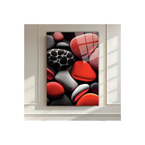 Kırmızı Siyah Taş Desenli Cam Tablo - 3d Efektli Modern Premium Dekoratif Duvar Sanatı | Doğa Ve Manzara Temalı Dekoratif Duvar Tablosu, Salon, Yatak Odası Ve Ofis Dekoru, 30x45 cm
