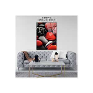 Kırmızı Siyah Taş Desenli Cam Tablo - 3d Efektli Modern Premium Dekoratif Duvar Sanatı | Doğa Ve Manzara Temalı Dekoratif Duvar Tablosu, Salon, Yatak Odası Ve Ofis Dekoru, 30x45 cm