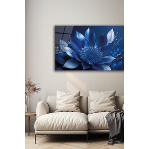 Lüks Mavi Lotus Çiçeği Baskı Dekoratif Cam Tablo Modern Ev Dekorasyonu Duvar Aksesuarı | Modern Dekorasyon Temalı Dekoratif Duvar Tablosu, Salon, Ev Ve Ofis Dekoru, 30x45 cm