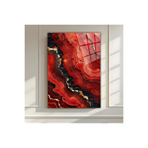 Kırmızı Siyah Mermer Desenli Cam Tablo – Modern Soyut Dekoratif Sanat | Doğa Ve Manzara Temalı Dekoratif Duvar Tablosu, Salon, Yatak Odası Ve Ofis Dekoru, 50x70 cm