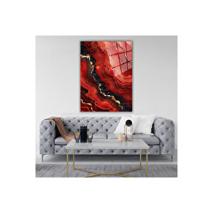Kırmızı Siyah Mermer Desenli Cam Tablo – Modern Soyut Dekoratif Sanat | Doğa Ve Manzara Temalı Dekoratif Duvar Tablosu, Salon, Yatak Odası Ve Ofis Dekoru, 50x70 cm