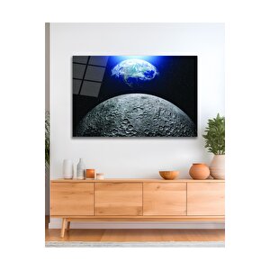 Ay Dünya Uzay Evren Cam Tablo Modern Ev Ofis Salon Duvar Oda Dekoru Hediyelik | Uzay Temalı Dekoratif Duvar Tablosu, Çocuk Ve Genç Odası Dekoru, 70x110 cm