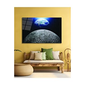 Ay Dünya Uzay Evren Cam Tablo Modern Ev Ofis Salon Duvar Oda Dekoru Hediyelik | Uzay Temalı Dekoratif Duvar Tablosu, Çocuk Ve Genç Odası Dekoru, 70x110 cm