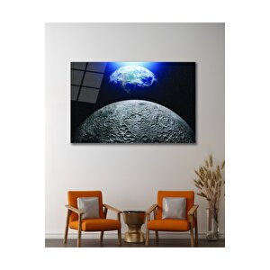 Ay Dünya Uzay Evren Cam Tablo Modern Ev Ofis Salon Duvar Oda Dekoru Hediyelik | Uzay Temalı Dekoratif Duvar Tablosu, Çocuk Ve Genç Odası Dekoru, 70x110 cm