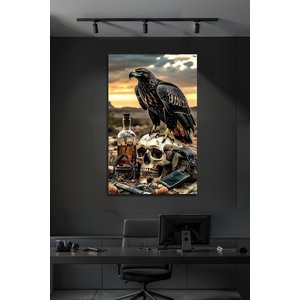 Kartal Ve Kurukafa Temalı Modern Dekoratif Lüks Cam Tablo | Modern Dekorasyon Temalı Dekoratif Duvar Tablosu, Salon, Ev Ve Ofis Dekoru, 72x46 cm