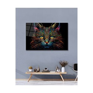Kedi Yapay Zeka Göz Alıcı Renkler Cam Tablo Modern Ev Ofis Salon Oda Dekoru Hediyelik | Hayvan Figürlü Dekoratif Duvar Tablosu, Salon, Ofis Ve Çalışma Alanı Dekoru, 60x90 cm