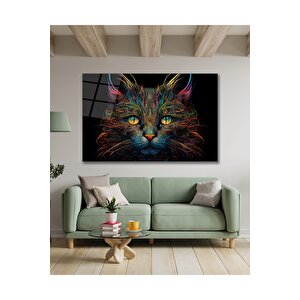 Kedi Yapay Zeka Göz Alıcı Renkler Cam Tablo Modern Ev Ofis Salon Oda Dekoru Hediyelik | Hayvan Figürlü Dekoratif Duvar Tablosu, Salon, Ofis Ve Çalışma Alanı Dekoru, 60x90 cm