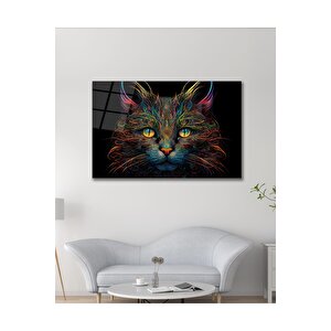 Kedi Yapay Zeka Göz Alıcı Renkler Cam Tablo Modern Ev Ofis Salon Oda Dekoru Hediyelik | Hayvan Figürlü Dekoratif Duvar Tablosu, Salon, Ofis Ve Çalışma Alanı Dekoru, 60x90 cm