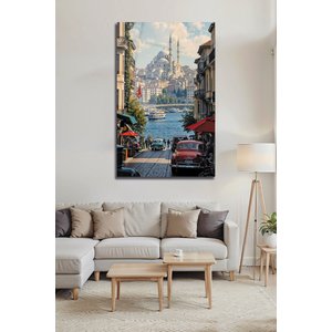İstanbul Fatih Camii Manzaralı Eski Araba Boğaz Sokak Dekoratif Cam Tablo | Doğa Ve Manzara Temalı Dekoratif Duvar Tablosu, Salon, Yatak Odası Ve Ofis Dekoru, 30x45 cm