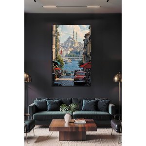 İstanbul Fatih Camii Manzaralı Eski Araba Boğaz Sokak Dekoratif Cam Tablo | Doğa Ve Manzara Temalı Dekoratif Duvar Tablosu, Salon, Yatak Odası Ve Ofis Dekoru, 30x45 cm