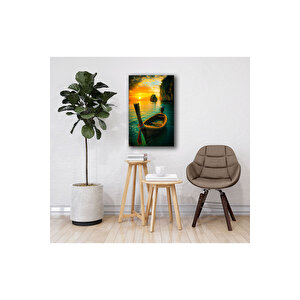 Günbatımında Sandal – Doğal Kaçış Temalı Cam Tablo | Doğa Ve Manzara Temalı Dekoratif Duvar Tablosu, Salon, Yatak Odası Ve Ofis Dekoru, 90x60 cm