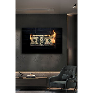 3d Modern Tasarım Lüks Yanan Dolar Temperli Dekoratif Cam Tablo | Modern Dekorasyon Temalı Dekoratif Duvar Tablosu, Salon, Ev Ve Ofis Dekoru, 30x45 cm