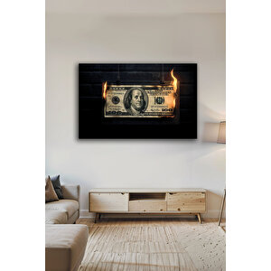 3d Modern Tasarım Lüks Yanan Dolar Temperli Dekoratif Cam Tablo | Modern Dekorasyon Temalı Dekoratif Duvar Tablosu, Salon, Ev Ve Ofis Dekoru, 30x45 cm
