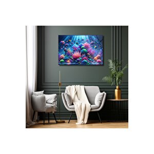 Balıklar Cam Duvar Dekoru , Kırılmaz Temperli Cam Üzeri Solmaz Baskı | Deniz Temalı Dekoratif Cam Tablo, Salon, Ofis Ve Yazlık Dekoru, 120x80 cm
