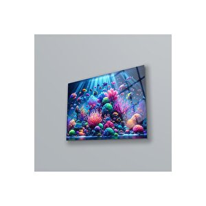 Balıklar Cam Duvar Dekoru , Kırılmaz Temperli Cam Üzeri Solmaz Baskı | Deniz Temalı Dekoratif Cam Tablo, Salon, Ofis Ve Yazlık Dekoru, 120x80 cm