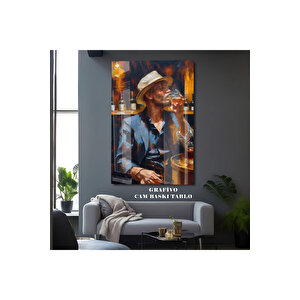 Sanatsal Modern Portre Cam Tablo – İçki Ve Bar Temalı Tasarım | Portre Temalı Dekoratif Duvar Tablosu, Salon Ve Yatak Odası Dekoru, 50x70 cm