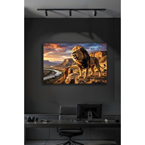 Kükreyen Aslan Manzaralı Dekoratif Modern Cam Tablo | Hayvan Figürlü Dekoratif Duvar Tablosu, Salon, Ofis Ve Çalışma Alanı Dekoru, 72x46 cm