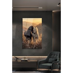 İki Atın Aşkı Manzara Temalı Duvar Sanatı Dekoratif Lüks Ev Ofis Aksesuarı | Doğa Ve Manzara Temalı Dekoratif Cam Tablo, Salon, Yatak Odası Ve Ofis Dekoru, 30x45 cm