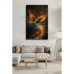 Ateş Anka Kuşu Cam Tablo Dekoratif Modern Turuncu Siyah Lüks Salon Tablosu Temperli Cam | Hayvan Figürlü Dekoratif Duvar Tablosu, Salon, Ofis Ve Çalışma Alanı Dekoru, 30x45 cm