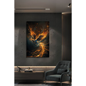 Ateş Anka Kuşu Cam Tablo Dekoratif Modern Turuncu Siyah Lüks Salon Tablosu Temperli Cam | Hayvan Figürlü Dekoratif Duvar Tablosu, Salon, Ofis Ve Çalışma Alanı Dekoru, 30x45 cm