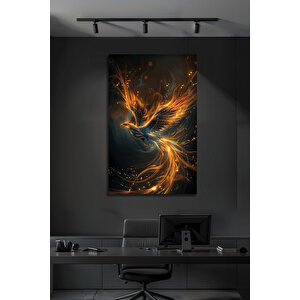 Ateş Anka Kuşu Cam Tablo Dekoratif Modern Turuncu Siyah Lüks Salon Tablosu Temperli Cam | Hayvan Figürlü Dekoratif Duvar Tablosu, Salon, Ofis Ve Çalışma Alanı Dekoru, 30x45 cm