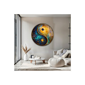 Yin Yang Galaksi Temalı Modern Yuvarlak Temperli Dekoratif Altın Detaylı Cam Tablo | Uzay Temalı Dekoratif Duvar Tablosu, Çocuk Ve Genç Odası Dekoru, 80x80 Cm 50x50 cm