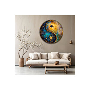 Yin Yang Galaksi Temalı Modern Yuvarlak Temperli Dekoratif Altın Detaylı Cam Tablo | Uzay Temalı Dekoratif Duvar Tablosu, Çocuk Ve Genç Odası Dekoru, 80x80 Cm 50x50 cm